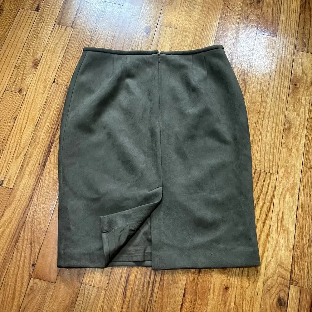 Calvin Klein Army Green Suede Knee Length A Line Skirt Size 8